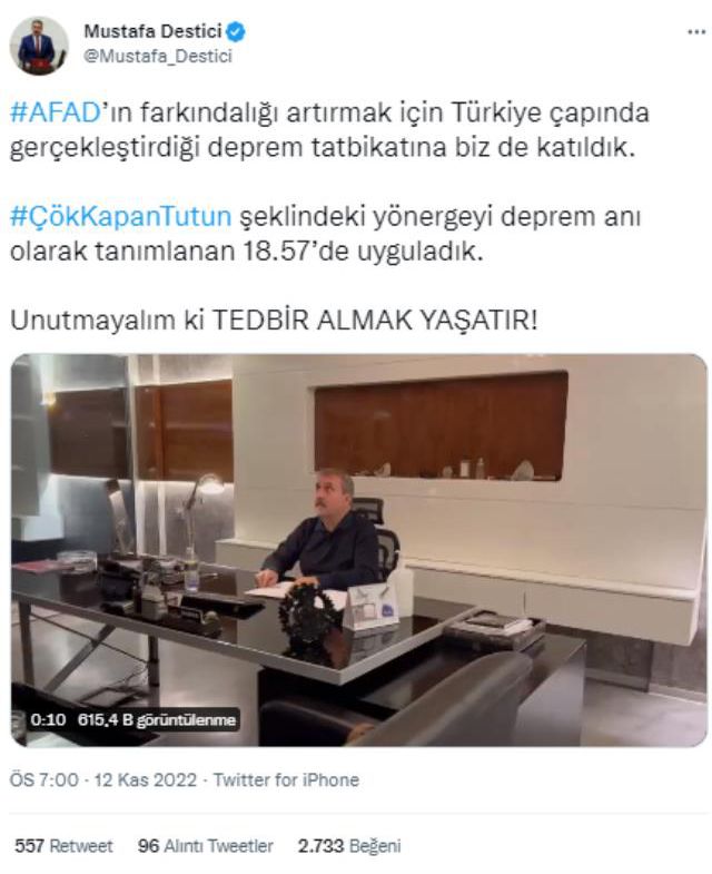 Mustafa Destici deprem tatbikatına katıldı! Çök-kapan-tutun pozisyonuna geçtiği anları sosyal medyadan paylaştı