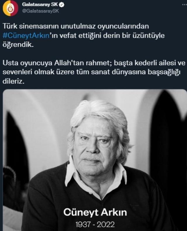 Efsane aktör Cüneyt Arkın hayatını kaybetti! Süper Lig'in dev kulüpleri bu acı kayba kayıtsız kalmadı