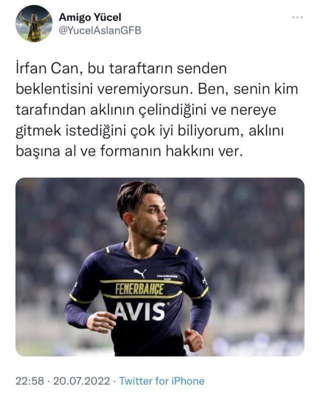 Fenerbahçe amigosu, İrfan Can Kahveci'yi tehdit etti, tepkiler sonrası yazdığı mesajı sildi