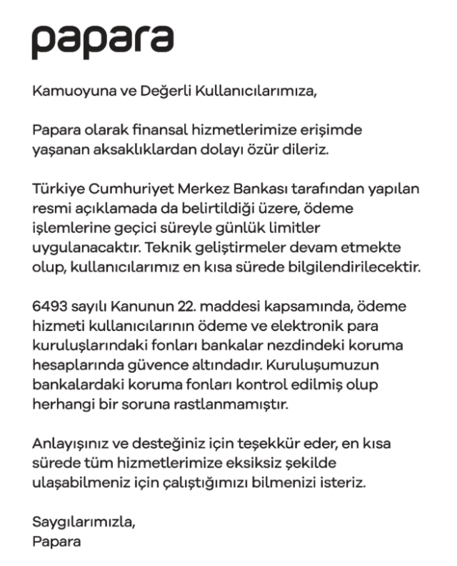 29 Mayıs'ta Papara'nın Durumu: Açılacak mı?