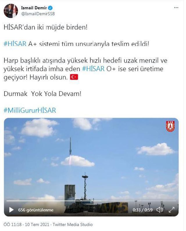 Yerli hava savunma sistemlerinden iki müjde! HİSAR A+ tüm unsurlarıyla teslim edildi, HİSAR O+ seri üretime geçme aşamasına geldi