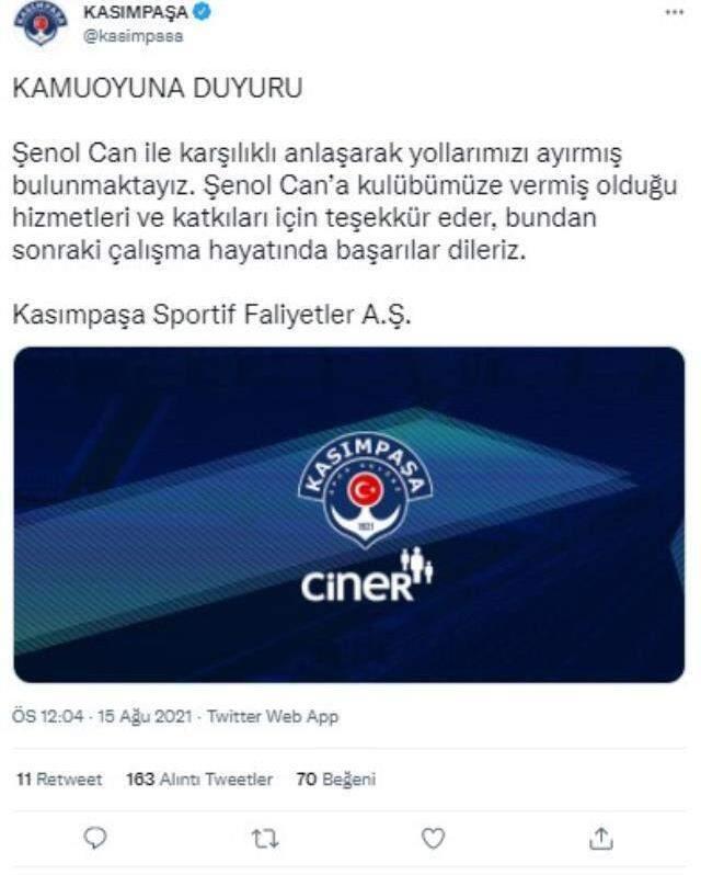 Süper Lig'e hoş geldiniz! Dün ilk maçını yapan Kasımpaşa'da teknik direktör Şenol Can'la yollar ayrıldı