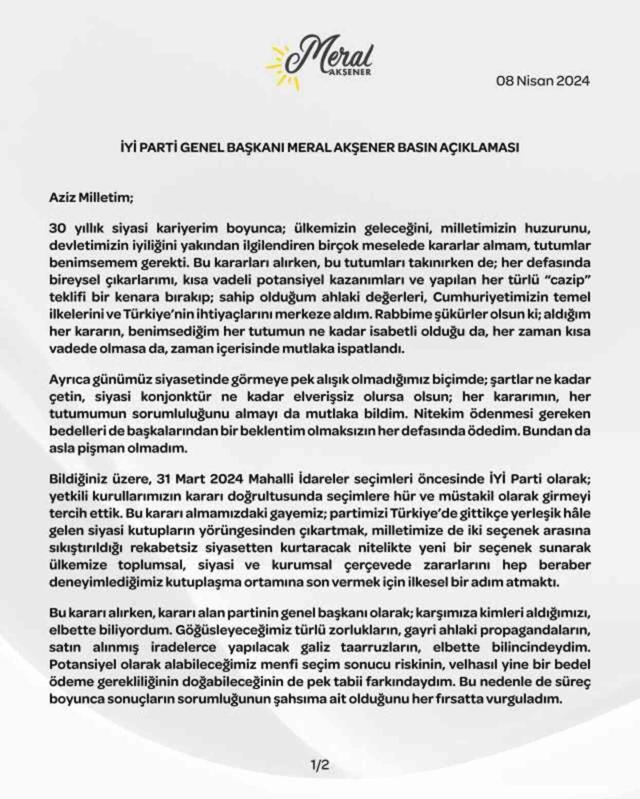 Meral Akşener: Kurultayda aday olmayacağım