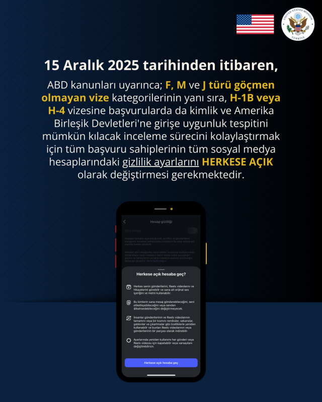 ABD'den yeni şart! Sosyal medya hesabı gizli olana vize yok