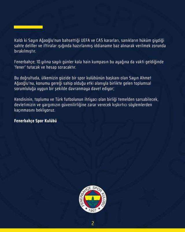 Ahmet Ağaoğlu'nun, '2010-11'de şike yapılmıştır' ifadesine F.Bahçe'den çok sert yanıt geldi