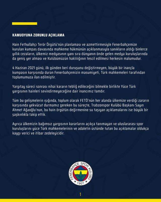Ahmet Ağaoğlu'nun, '2010-11'de şike yapılmıştır' ifadesine F.Bahçe'den çok sert yanıt geldi