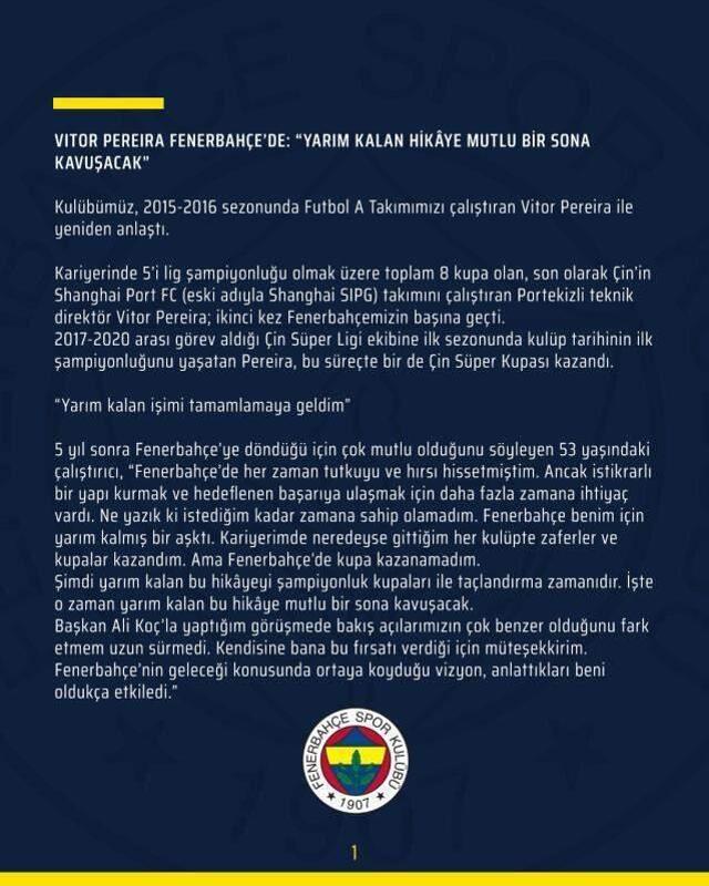 Son Dakika: Fenerbahçe'nin yeni teknik direktörü Vitor Pereira oldu