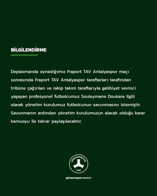 Skandal hareketinin bedeli ağır olacak! Giresunspor'un yıldızı Doukara savunmaya çağrıldı