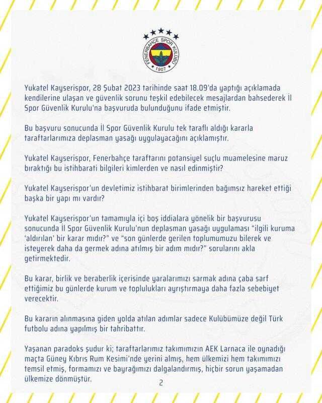 Deplasman yasağı için Fenerbahçe'den sert açıklama: Bu ayıp Türk futboluna yapılmıştır