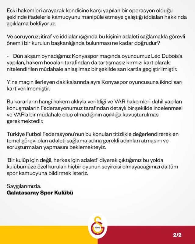 Galatasaray'dan çok sert Lale Orta açıklaması: Bu oyunun seyircisi olmayacağız