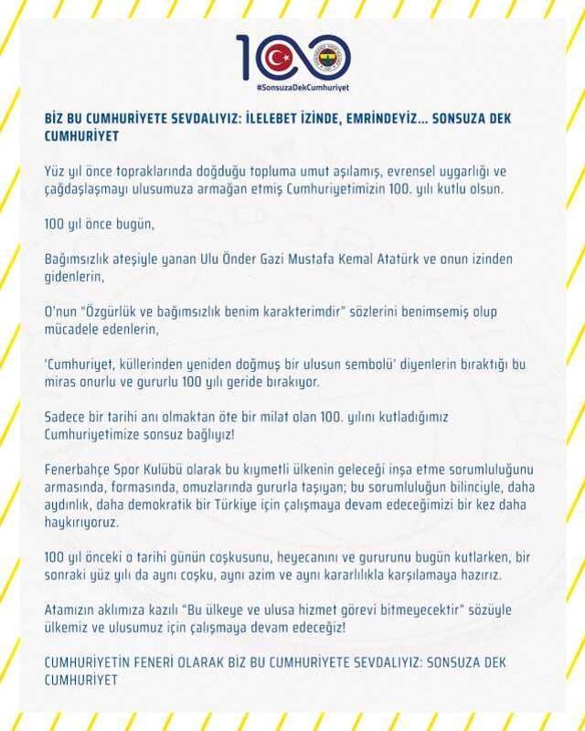 Tüyler diken diken! İşte spor camiasından Cumhuriyet Bayramı mesajları