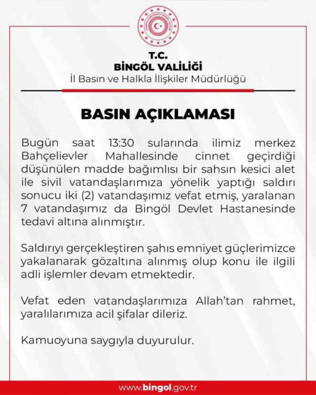 Bingöl'de madde bağımlısı şahıs sokaktakilere bıçakla saldırdı! 2 kişi öldü, 7 kişi yaralandı