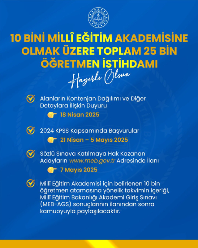 25 bin öğretmen atama takvimi belli oldu