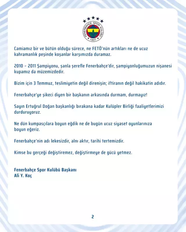 Fenerbahçe'den sürpriz karar: Biz artık yokuz