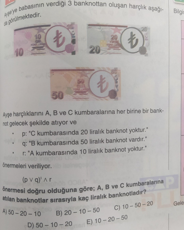 Matematik sorusunda kullanılan banknot görselinde Atatürk portresi kapatıldı