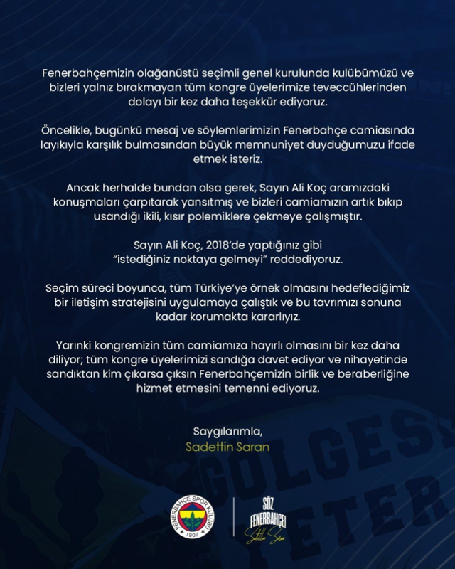 Sarı-Lacivert Bahçesinde Yeni Mesaj: Genel Kurul İçin Net Duruş