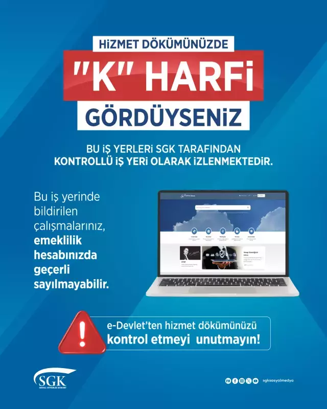 e-Devlet hizmet dökümünde K harfi uyarısı