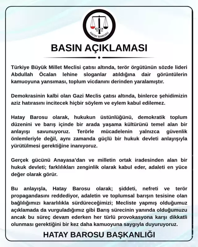 TBMM'deki 'Apo' sloganına barolardan ortak tepki! İstanbul barosu imza atmadı