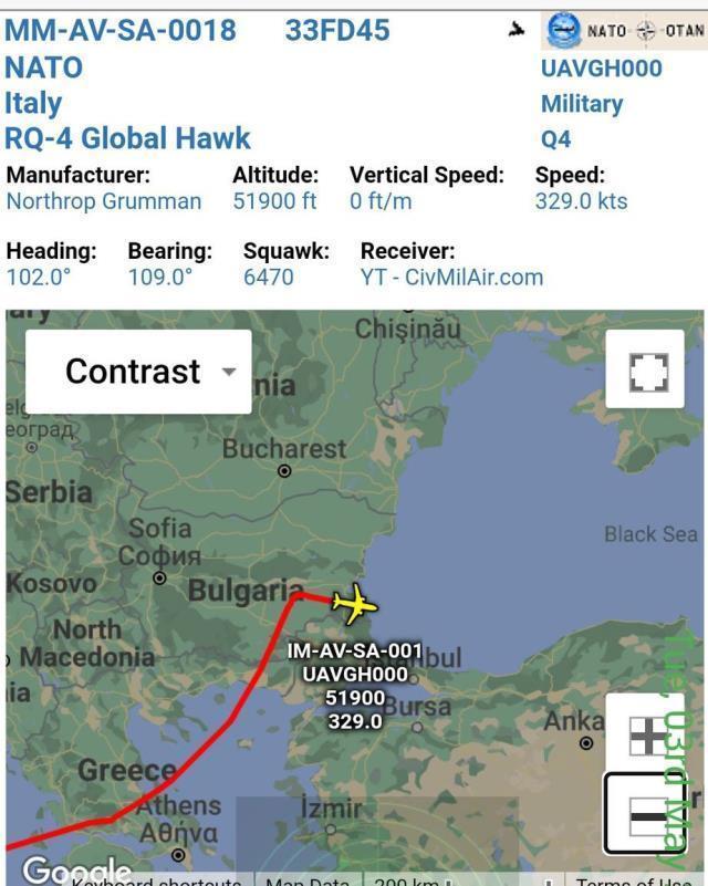 NATO'ya ait drone'un Türkiye hava sahasına girmemek için izlediği rota sosyal medyada gündem oldu