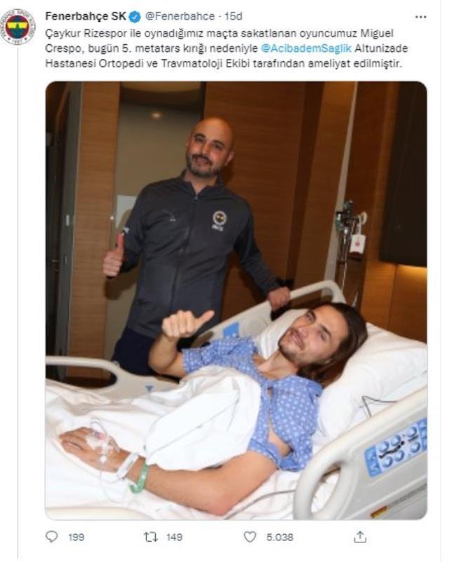 Fenerbahçe'nin Portekizli yıldızı Miguel Crespo ameliyat oldu