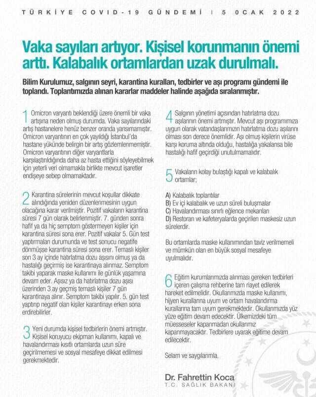 Son Dakika: Bilim Kurulu'nun ardından Bakan Koca'dan karantina süresi açıklaması: Pozitif vakaların karantina süresi 7 güne düşürüldü