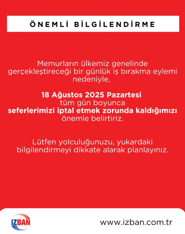 İZBAN seferleri iptal mi? Memurlar iş bırakıyor! 17-18 Ağustos İZBAN seferleri olmayacak mı?