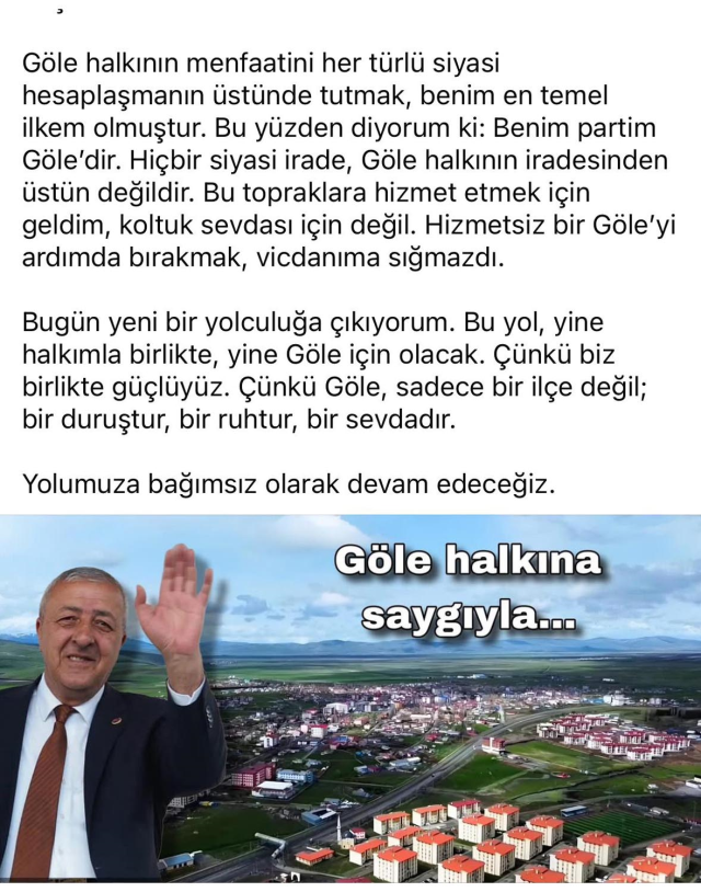 CHP'den istifa eden Göle Belediye Başkanı: Yoluma bağımsız devam edeceğim