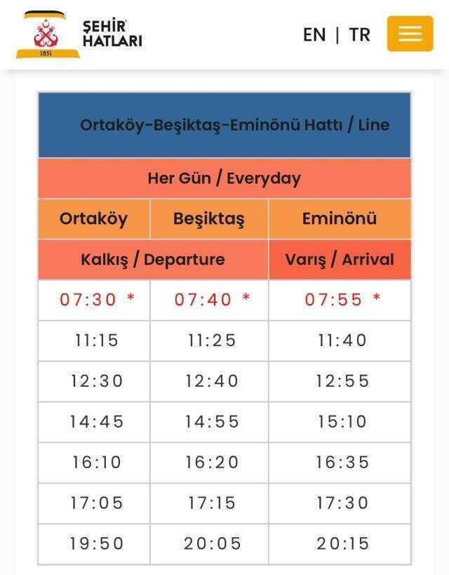 Ortaköy - Beşiktaş - Eminönü vapur kaç dakika sürüyor? Ortaköy Beşiktaş vapur sefer saatleri ne?