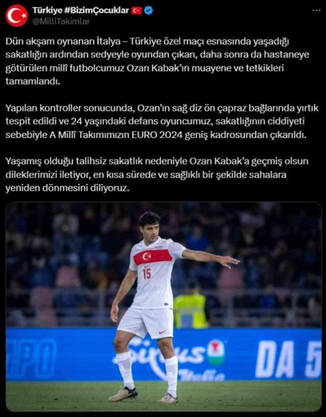İtalya maçında sakatlanan Ozan Kabak, EURO 2024 kadrosundan çıkarıldı