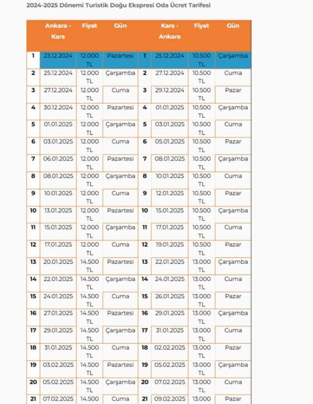 Doğu Ekspresi bilet fiyatları! Doğu Ekspresi bilet satışları başladı mı?