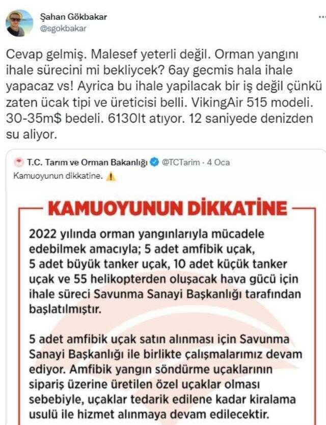 Bakan Varank, Şahan Gökbakar'ın yangın söndürme araçlarıyla ilgili tepkisine 10 gün sonra yanıt verdi