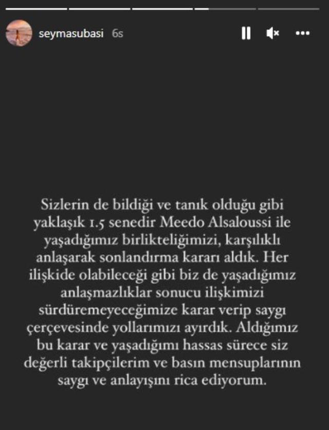Şeyma Subaşı evlilik kararı aldığı Meedo Alsaloussi ile ayrıldı