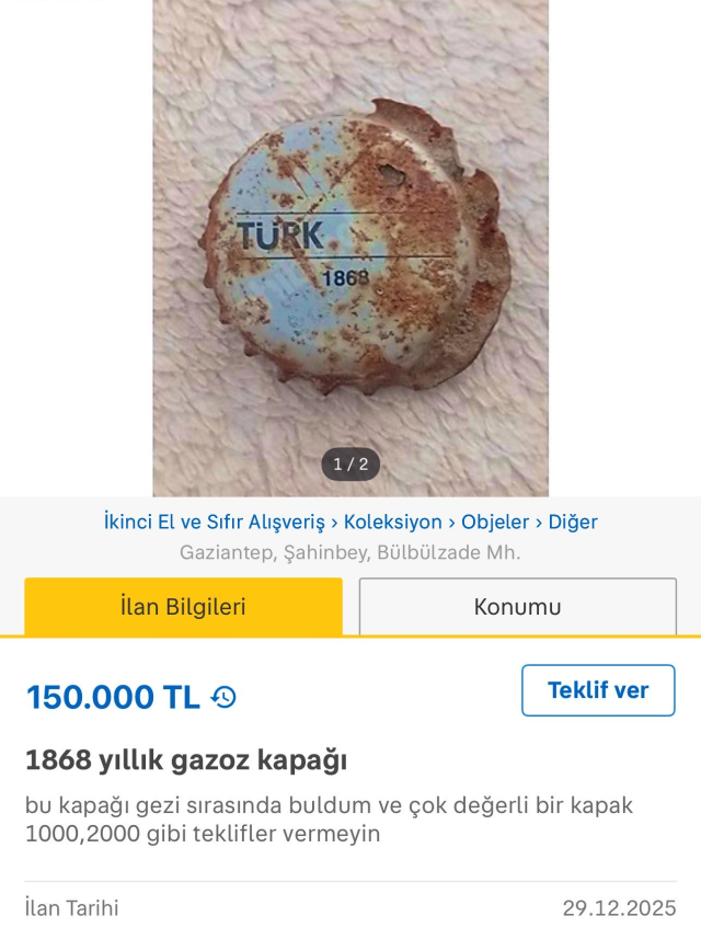 158 yıllık gazoz kapağını satılığa çıkardı, talep ettiği rakam tartışma yarattı
