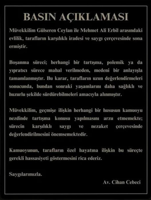 Mehmet Ali Erbil-Gülseren Ceylan çiftinden beklenmedik karar! 7 ayda bitti