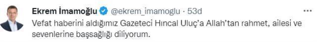 Hıncal Uluç'un vefatı sonrası spor ve siyaset dünyasından peş peşe taziye mesajları