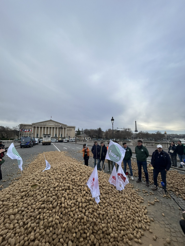 Fransa'da çiftçilerden sert protesto: Meclis önüne 30 ton patates döküldü