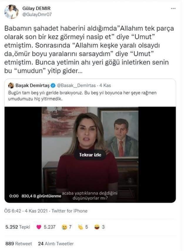 Şehit kızından Başak Demirtaş'ın paylaşımına yorum: Yetimin ahı yeri göğü inletirken senin umudun yitip gider