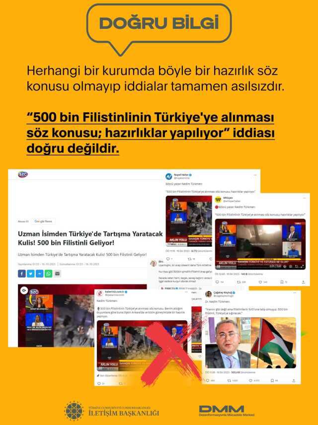 500 Bin Filistinlinin Türkiye'ye Alınacağı İddiası Yalanlandı