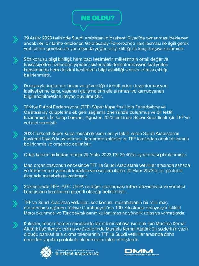 Süper Kupa maçı neden iptal oldu? Dezenformasyonla Mücadele Merkezi, krizinin perde arkasını anlattı