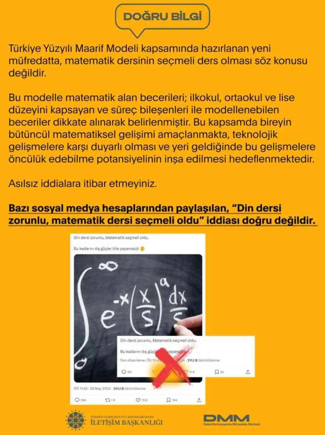 Yeni müfredatta matematik dersi seçmeli mi olacak? İletişim Başkanlığından iddiaları yalanladı
