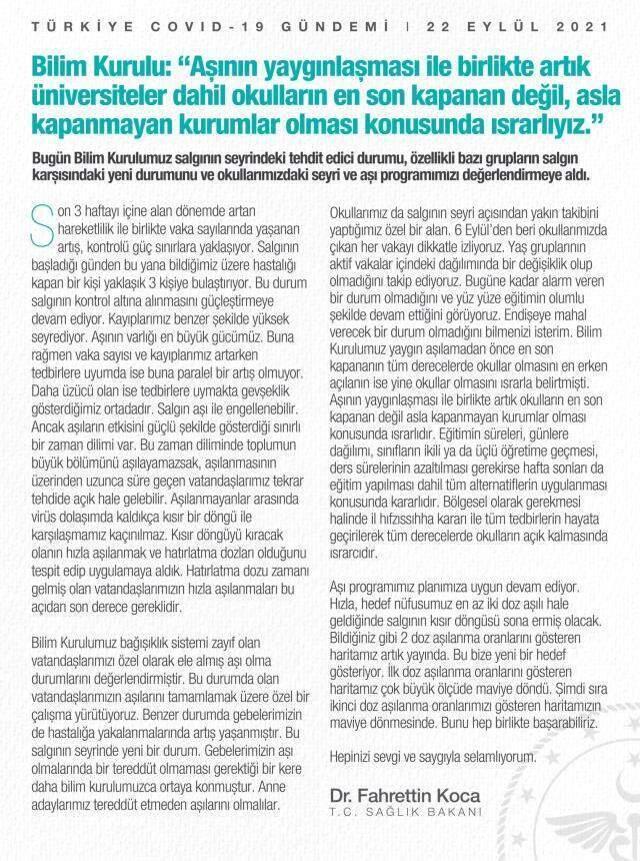 Son Dakika: Bilim Kurulu'ndan yüz yüze eğitimle ilgili kararlılık mesajı çıktı