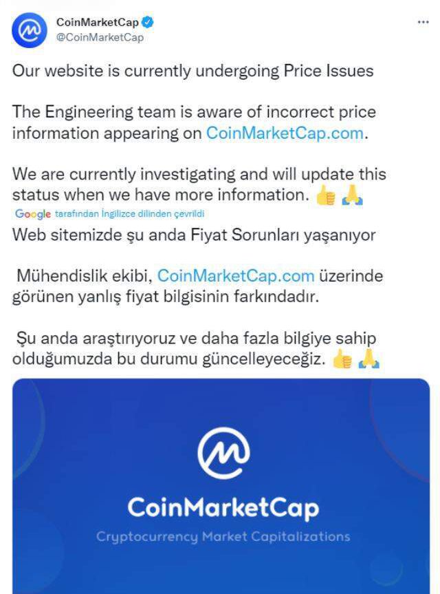CoinMarketCap hacklendi mi, fiyatlar hatalı mı? Kripto para fiyatları neden yüksek gözüküyor? Coinmarketcap çöktü mü, sitede fiyatlar yanlış mı?