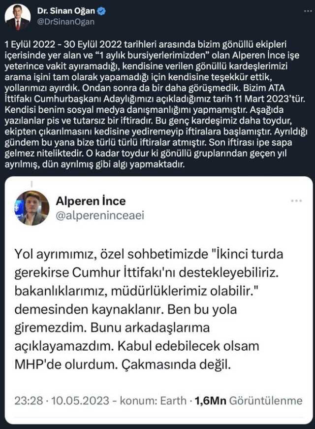 Sinan Oğan'ın 2. turda Cumhur İttifakı'nı destekleyeceği ileri sürüldü; Oğan iddiaları yanıtladı