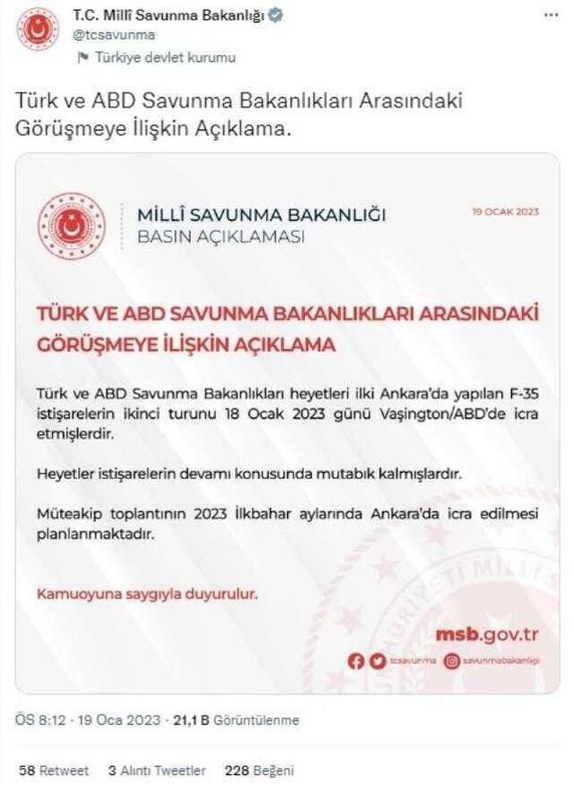 Kritik F-35 görüşmesi sonrası MSB'den açıklama geldi: İstişareler devam edecek