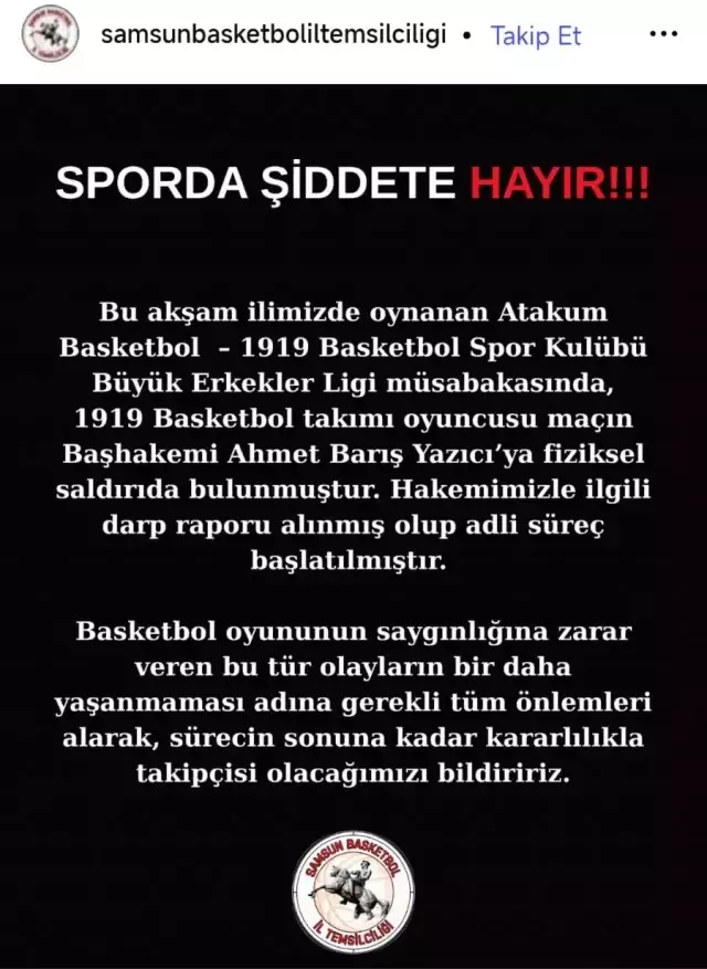Basketbol maçında hakeme kafa attı