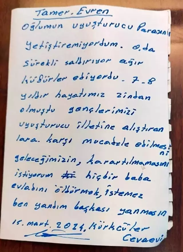 Adana'da uyuşturucu bağımlısı oğlunu öldüren baba mesaj gönderdi