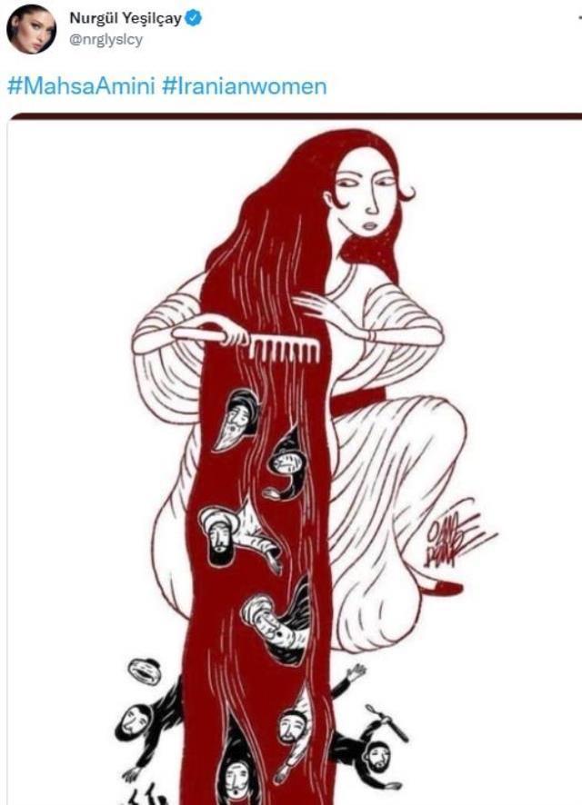 ÜNLÜ İSİMLERDEN BAŞÖRTÜ YASAĞINA UYMADIĞI İÇİN ÖLDÜRÜLEN 'MAHSA AMİNİ' PAYLAŞIMI!