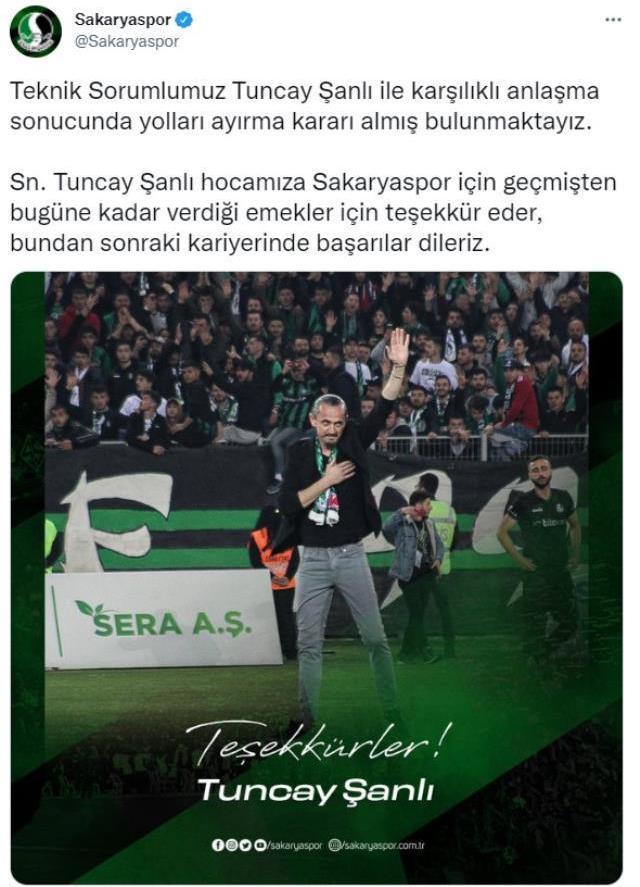 1. Lig'e yükselen Sakaryaspor'da Tuncay Şanlı dönemi sona erdi! Taraftarlar aynı konuda hemfikir oldu