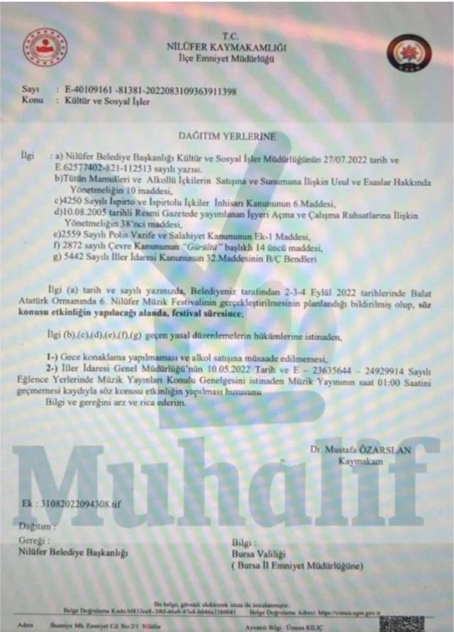 Nilüfer Müzik Festivali'ne konaklama ve içki yasağı getirildi