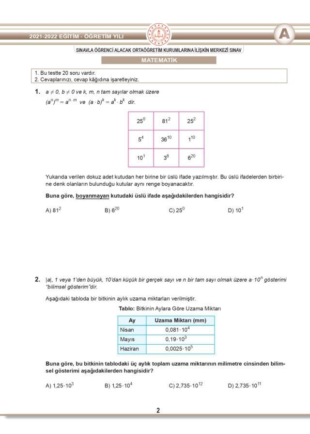 2022 LGS Matematik çözümleri: LGS Sayısal kitapçığı soru ve cevapları! (MEB) LGS Matematik soruları ve cevapları 2022